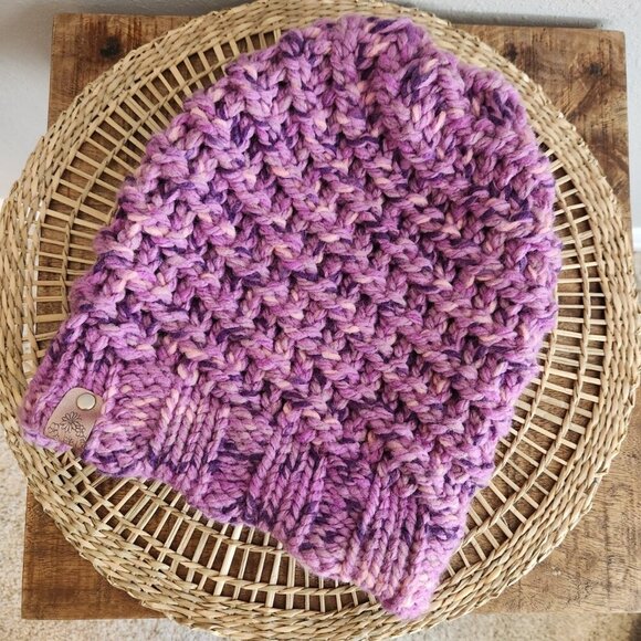 Purple Handmade Knit Winter/Fall Hat - Picture 1 of 5